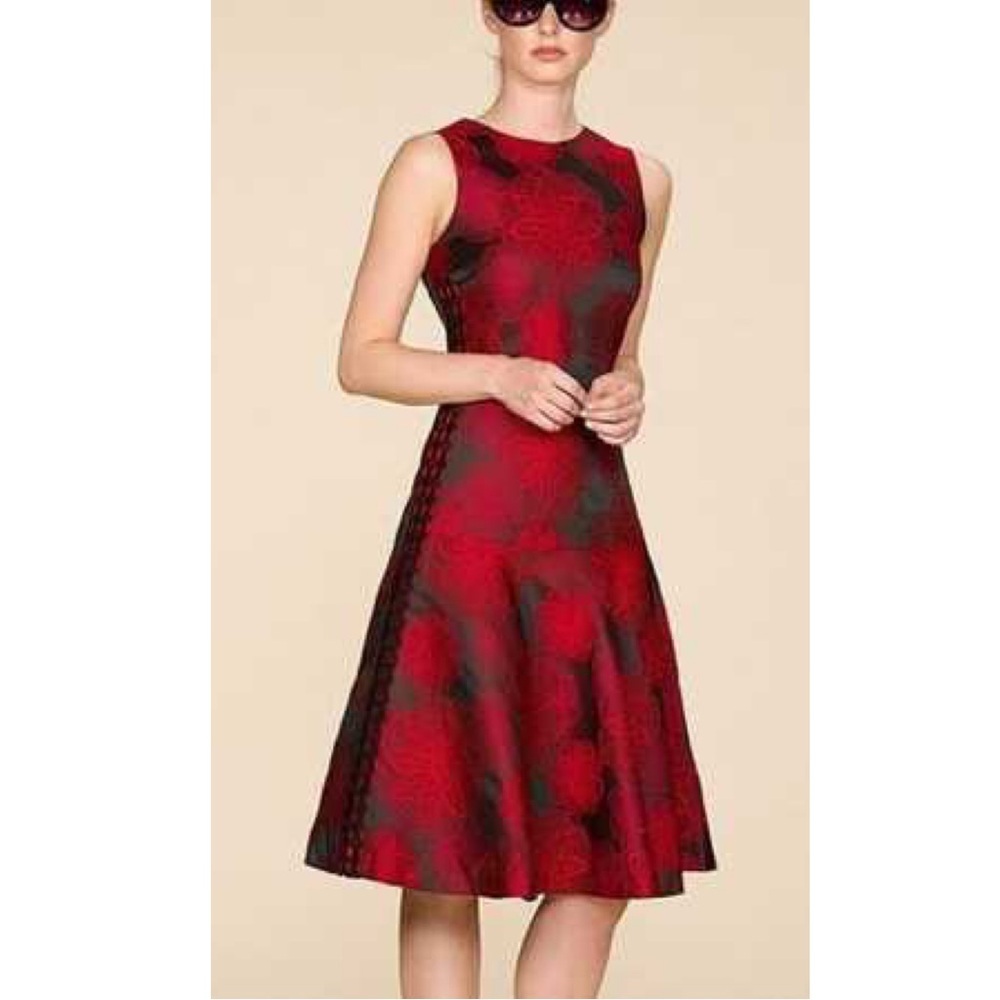 NWT Alton Gray Floral Sleeveless Flare Dress Black & Red